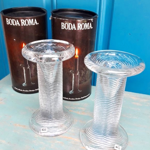 Glass Candle Holders Vintage Boda Sweden in Original Box Big Clear Solid Chunky - Picture 15 of 16